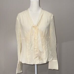 Anne Klein Silk Long Sleeve Neck Tie Blouse Size 8P